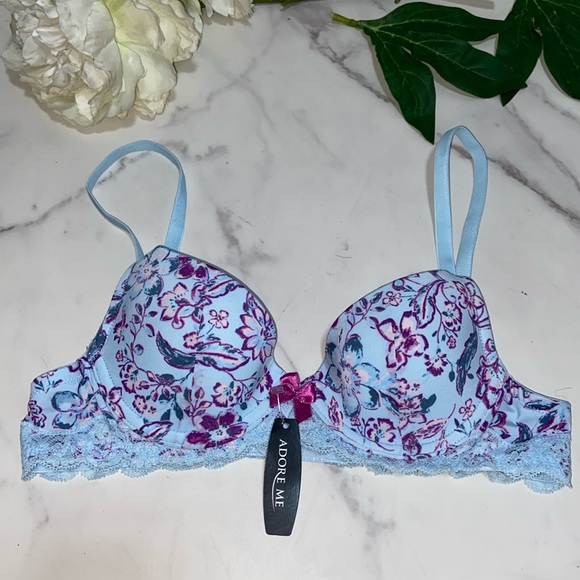 Adore Me Light Blue Floral Print Wire Bra 34B - Picture 1 of 9